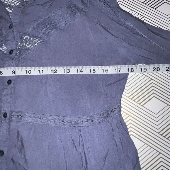 FREE PEOPLE Blouse Womens Small Blue Wild Wind Western Button Down Sheer Lace - Picture 8 of 9
